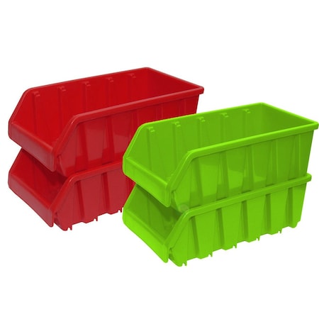 Basicwise Hang & Stack Storage Bin, Plastic, Red, 3 in H, 4.5 in W, 8 in L, 4 PK QI003255RG